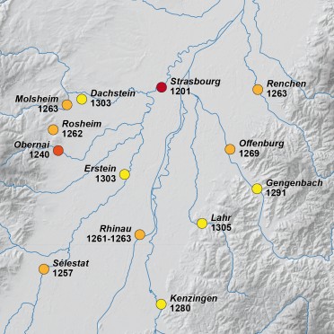 La diffusion des sceaux de ville dans les centres urbains du Rhin supérieur au XIIIe siècle