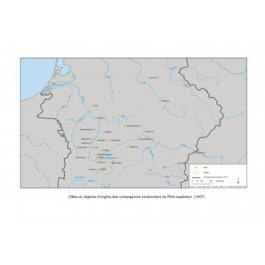 Villes ou régions d'origine des compagnons cordonniers du Rhin supérieur (1407)