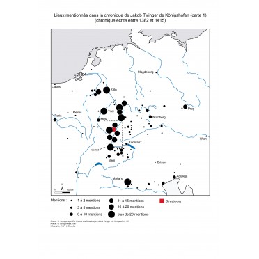 Die Orte, die in der Chronik des Straßburger Kanonikers Jakob Twinger von Königshofen erwähnt werden (1382-1415)