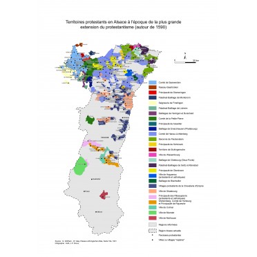 Territoires protestants en Alsace vers 1590 Territoires protestants en Alsace vers 1590