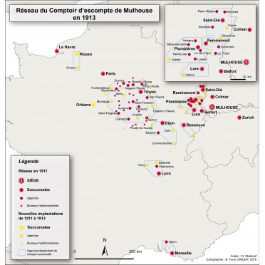 Le réseau du Comptoir d’escompte de Mulhouse en 1913
