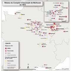 Le réseau du Comptoir d’escompte de Mulhouse en 1913 et en 1928