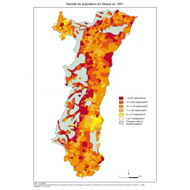 La densité de population en Alsace en 1851
