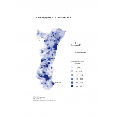 Densité de population de l'Alsace en 1954